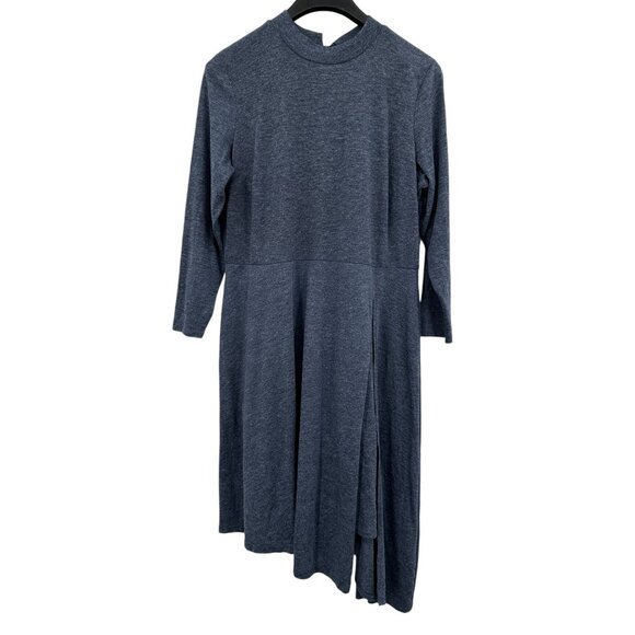 Eloquii Mock-Neck Midi Dress Blue Size 20 Blue Knit Asymmetrical Long Sleeve - Picture 2 of 7